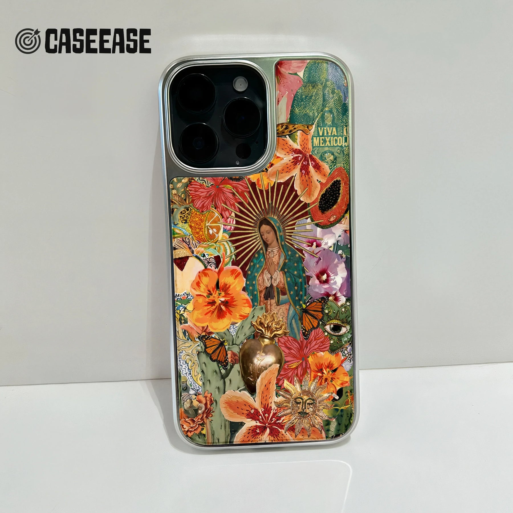 Holographic Chrome Phone Case - Colorful Floral & Cultural Design