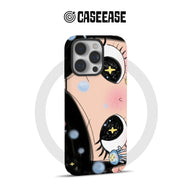 Pink and black anime eye phone case shown from rear for CASEEASE storefront