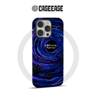Back view blue and purple CASEEASE galaxy phone case with black hole artwork