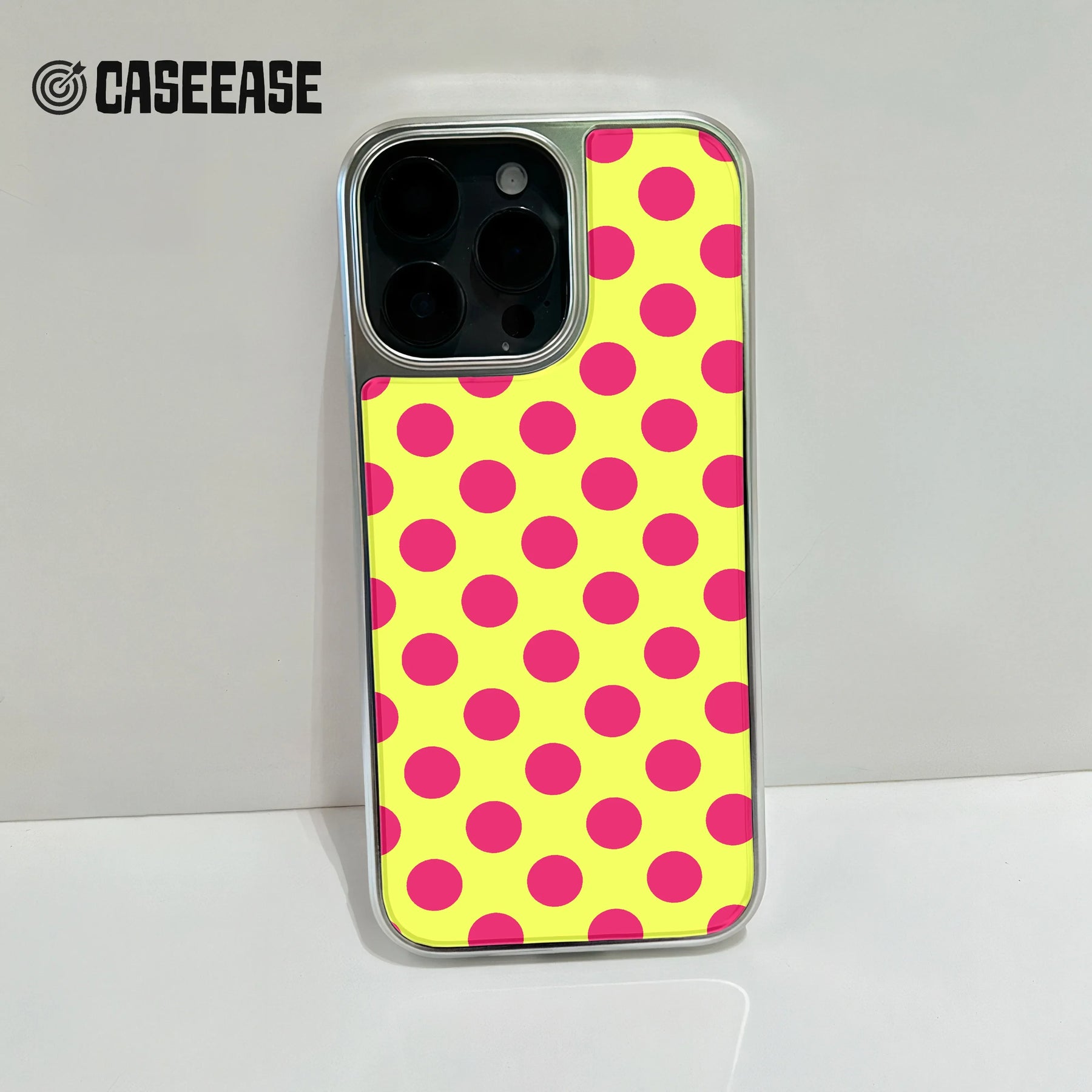 Holographic Chrome Polka Dot Phone Case - Vibrant Yellow & Pink
