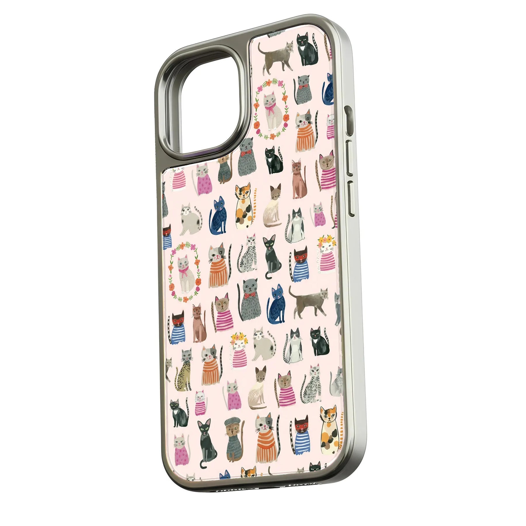 Funda holográfica cromada con diseño de gato - Diseño felino caprichoso