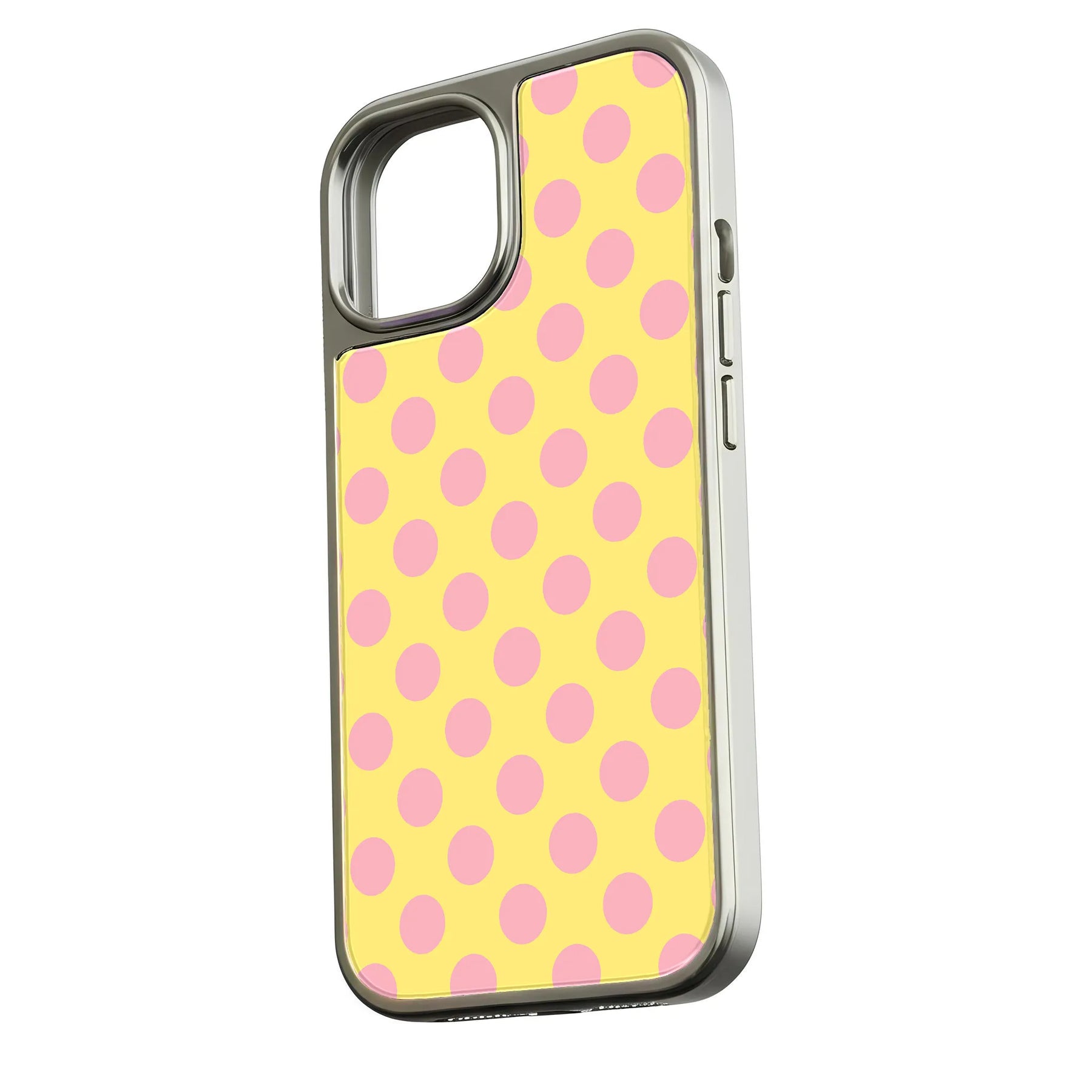 Holographic Chrome Polka Dot Phone Case - Bright Yellow with Pink Dots