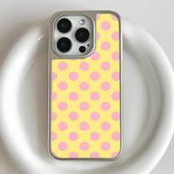 Holographic Chrome Polka Dot Phone Case - Bright Yellow with Pink Dots