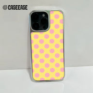 Holographic Chrome Polka Dot Phone Case - Bright Yellow with Pink Dots