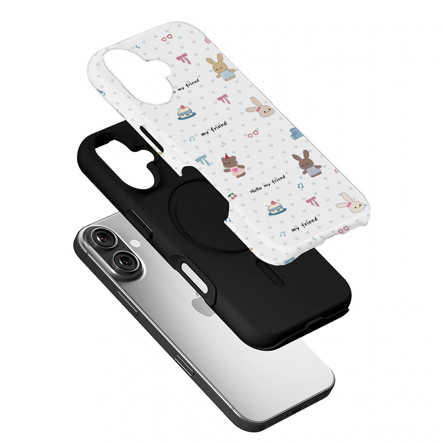 Cute Bunny and Bear Phone Case – “Hello My Friend” Cartoon Design