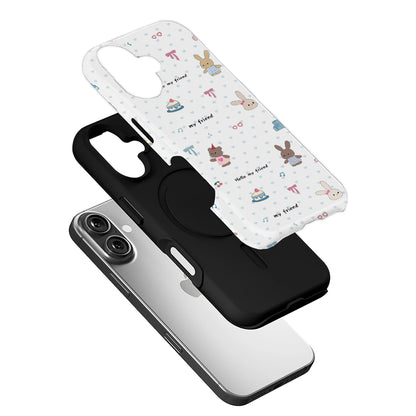 Cute Bunny and Bear Phone Case – “Hello My Friend” Cartoon Design