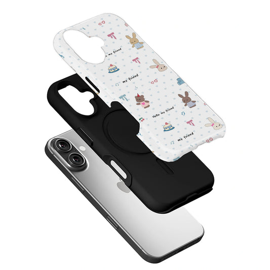 Cute Bunny and Bear Phone Case – “Hello My Friend” Cartoon Design