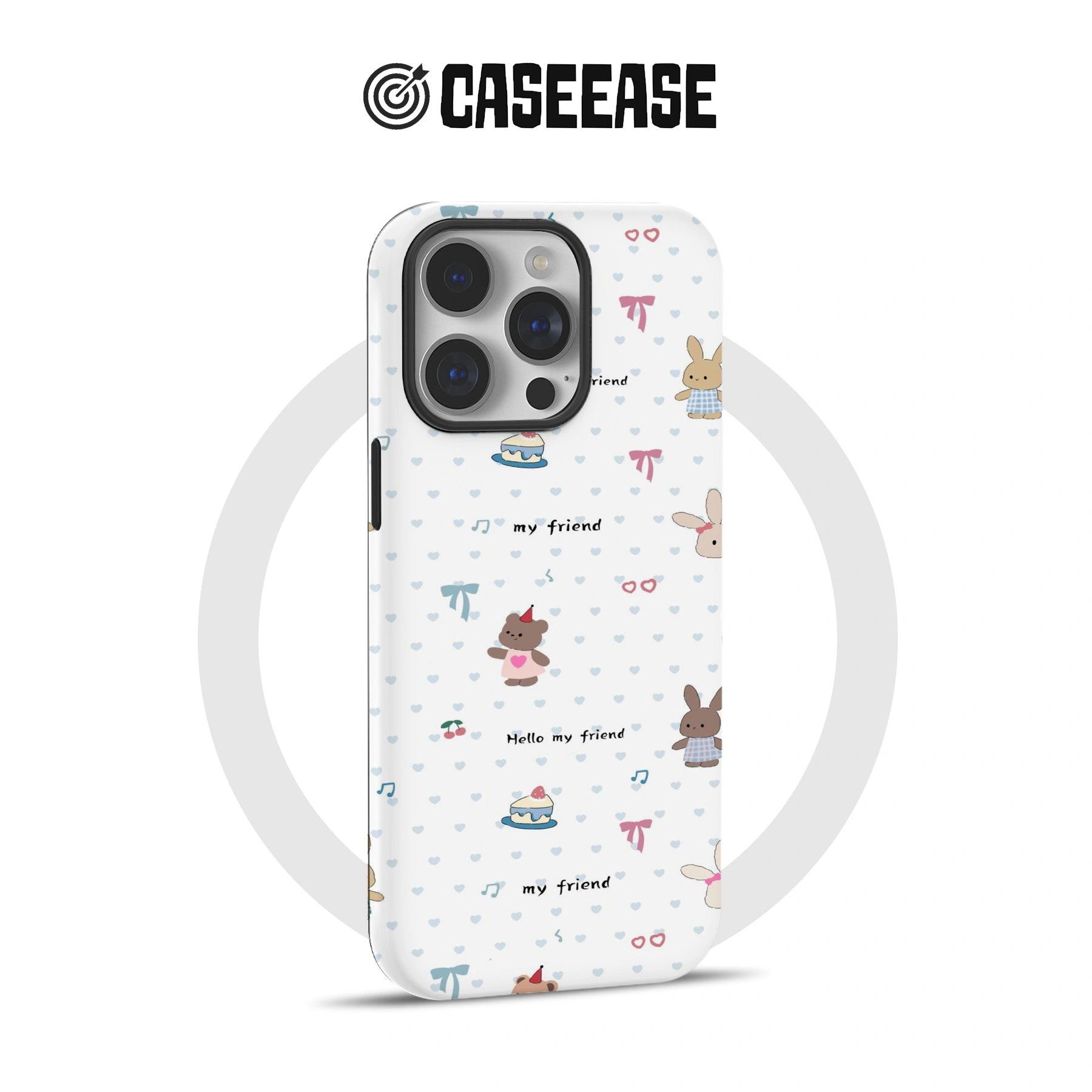 Bonita funda para teléfono con diseño de conejito y oso: "Hola, amigo"