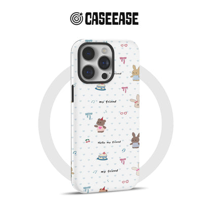 Cute Bunny and Bear Phone Case – “Hello My Friend” Cartoon Design