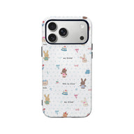 Bonita funda para teléfono con diseño de conejito y oso: "Hola, amigo"