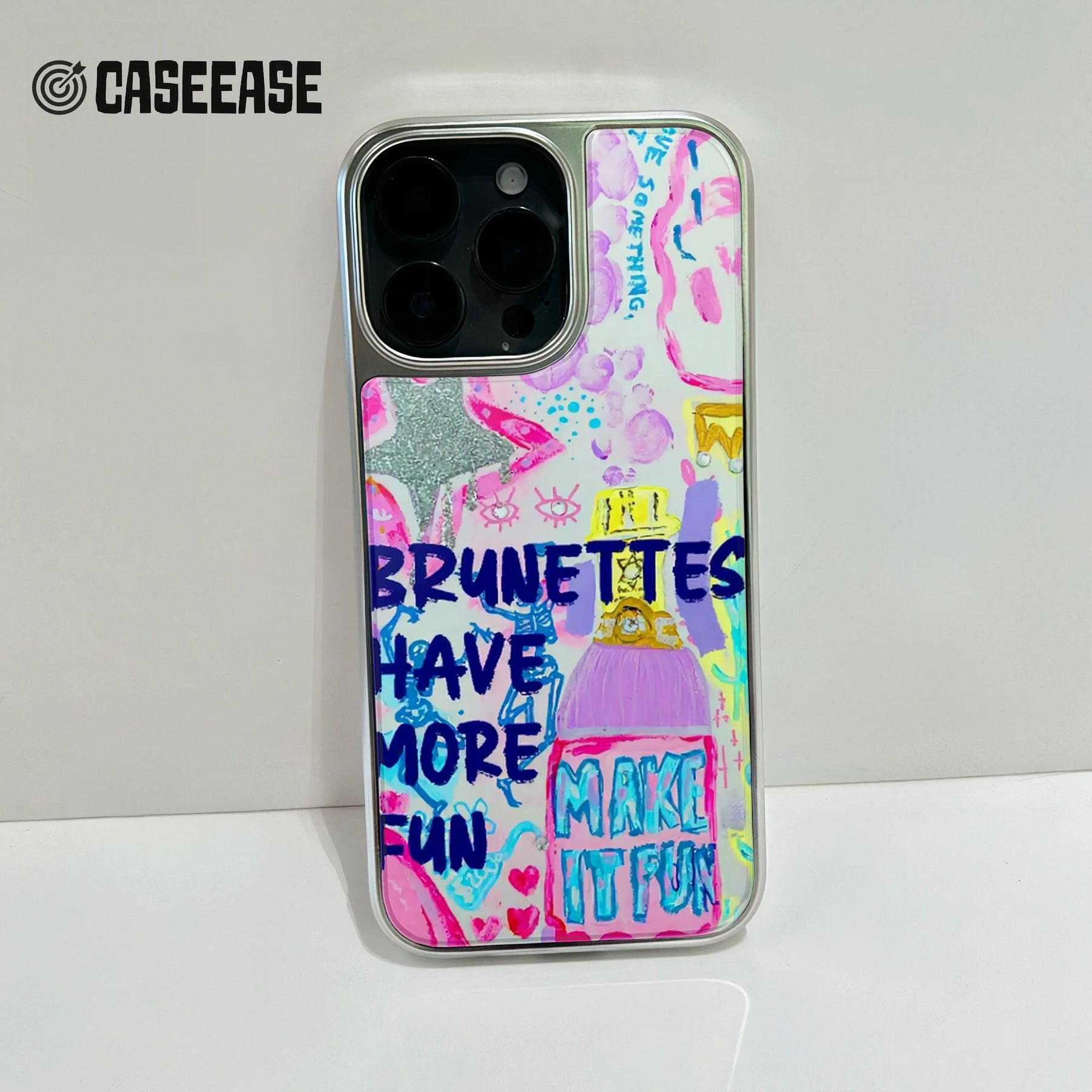 Holographic Chrome Brunette Fun Phone Case - Colorful & Playful Design