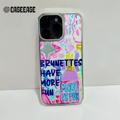 Holographic Chrome Brunette Fun Phone Case - Colorful & Playful Design