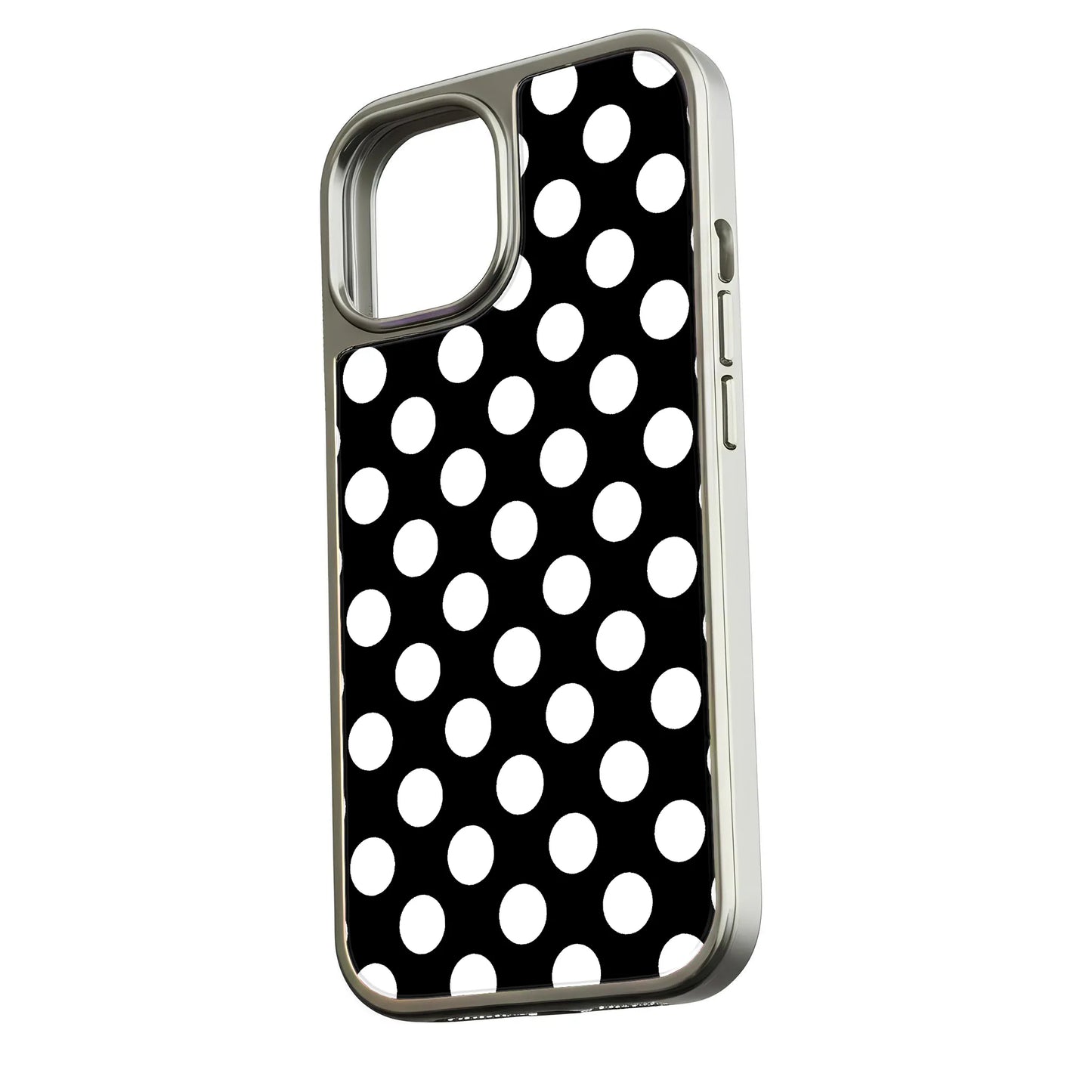 Holographic Chrome Polka Dot Phone Case - Classic Black & White Design