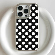 Holographic Chrome Polka Dot Phone Case - Classic Black & White Design