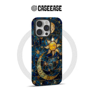 Blue and gold celestial stained glass phone case shown from rear for CASEEASE
