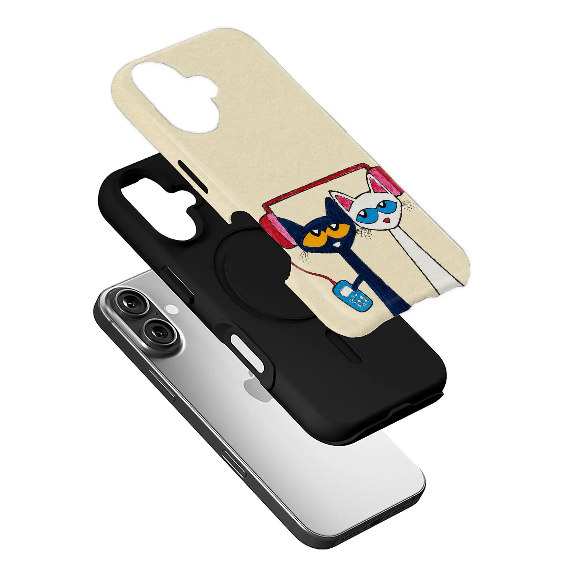 Cute Cat Phone Case with Headphones