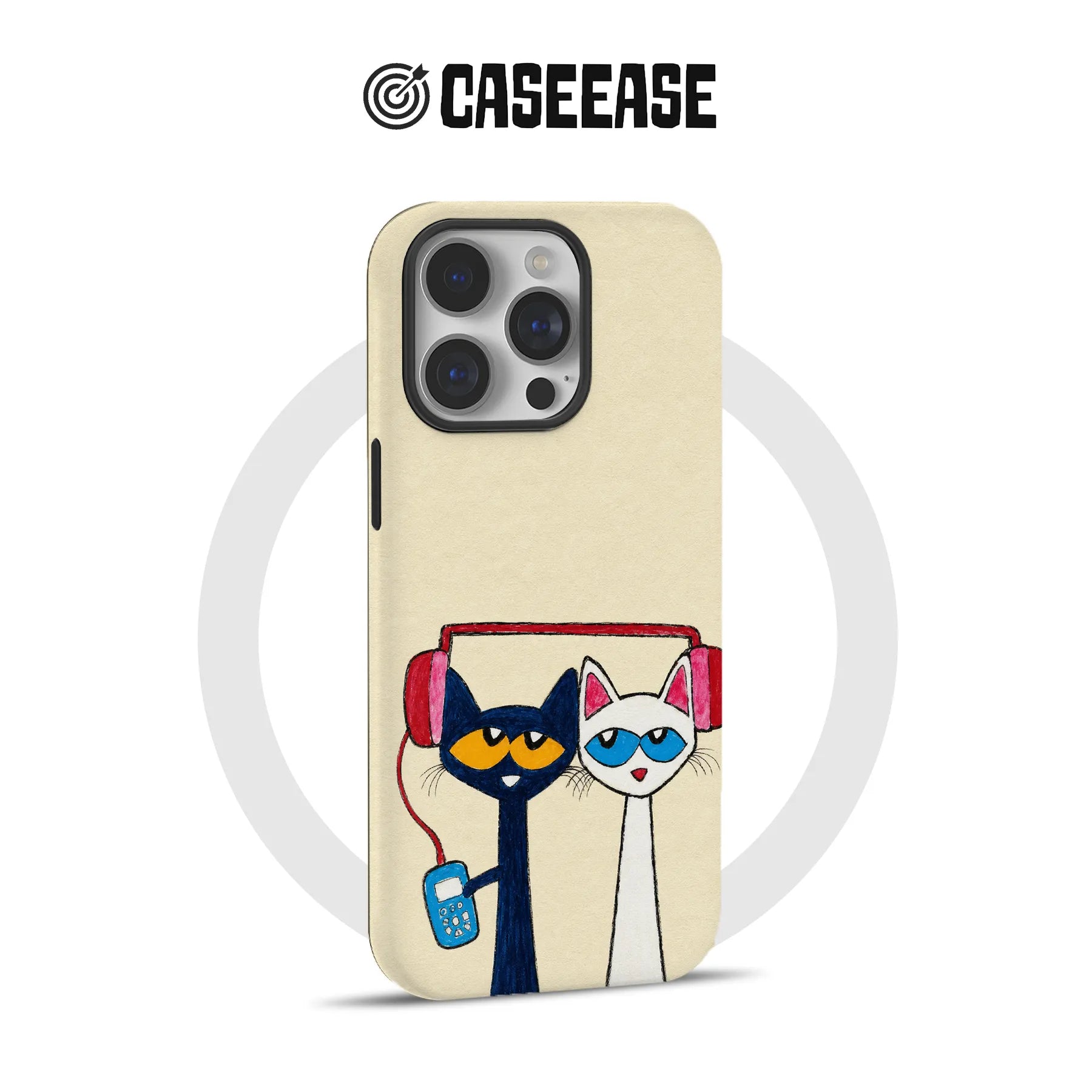 Cute Cat Phone Case with Headphones