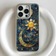 Holographic Chrome Moon and Sun Phone Case - Celestial Design (Flat Printed Design, Not 3D)