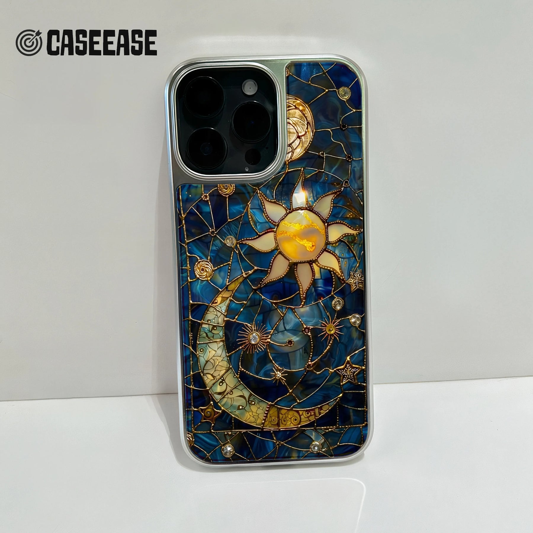 Holographic Chrome Moon and Sun Phone Case - Celestial Design (Flat Printed Design, Not 3D)