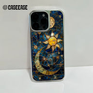 Holographic Chrome Moon and Sun Phone Case - Celestial Design (Flat Printed Design, Not 3D)