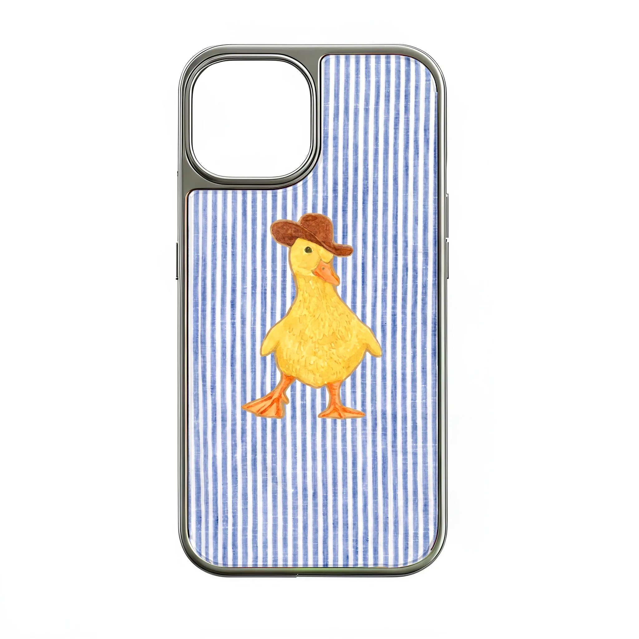 Holographic Chrome Duck Phone Case - Playful Cowboy Design