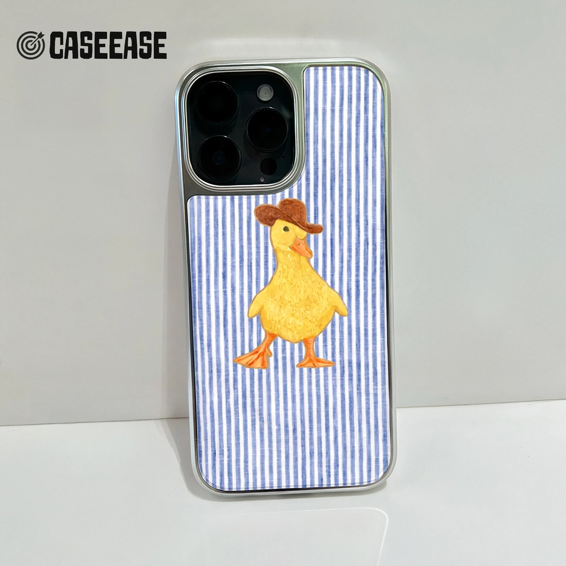 Holographic Chrome Duck Phone Case - Playful Cowboy Design