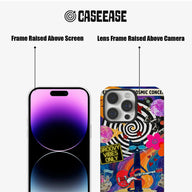 Colorful groovy phone case front and back showing raised screen and camera frames