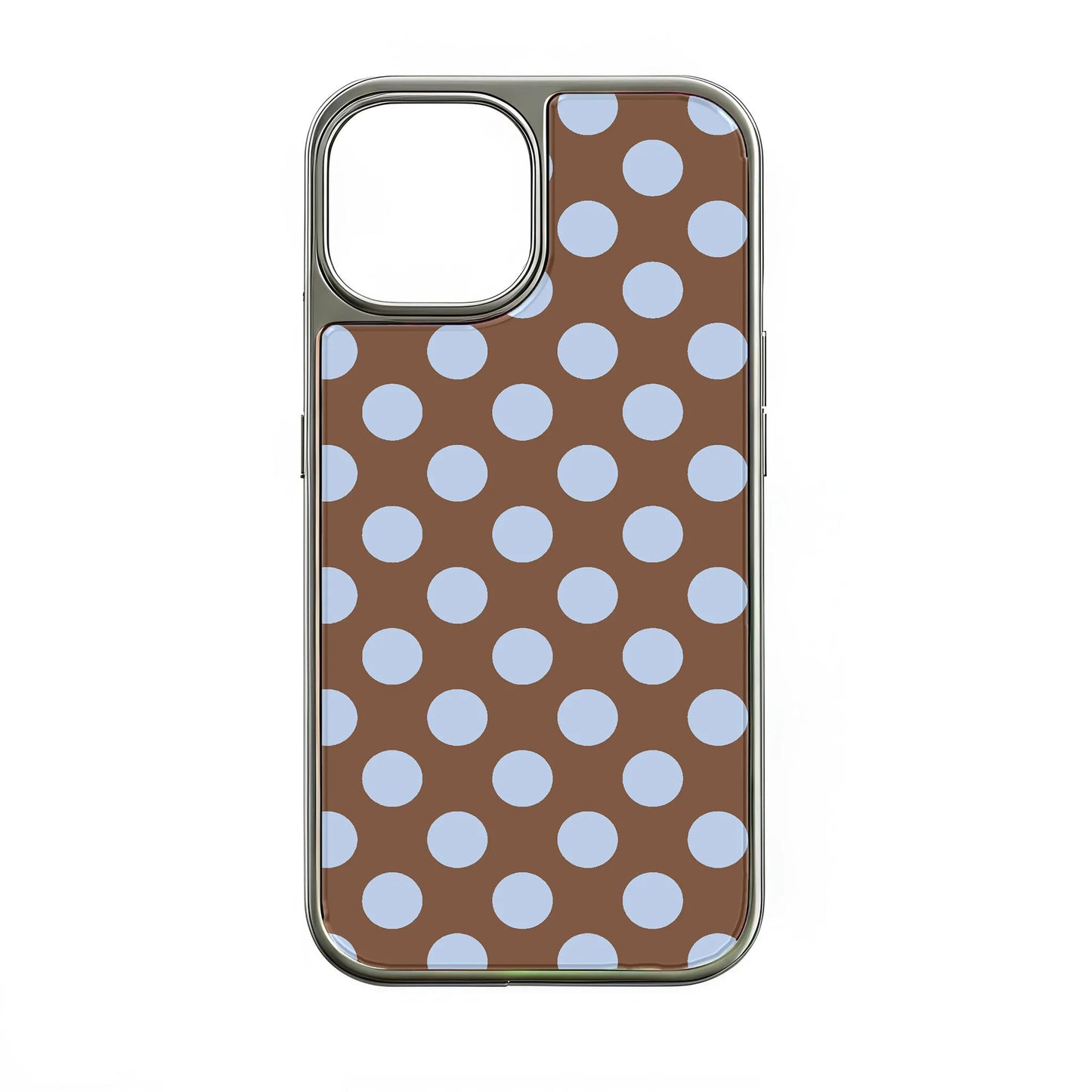 Holographic Chrome Polka Dot Phone Case - Stylish Blue Dots on Brown