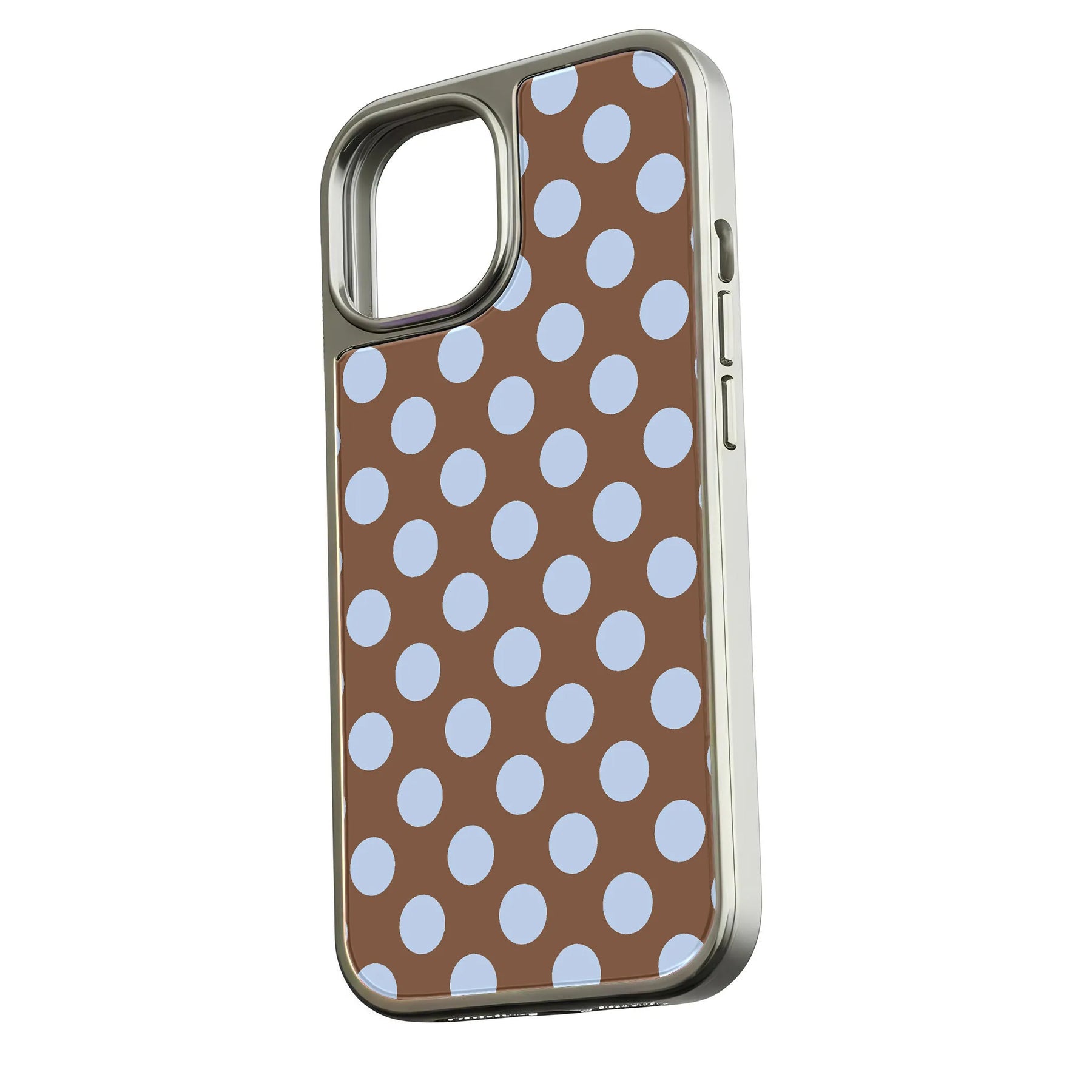 Holographic Chrome Polka Dot Phone Case - Stylish Blue Dots on Brown