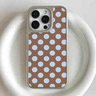 Holographic Chrome Polka Dot Phone Case - Stylish Blue Dots on Brown