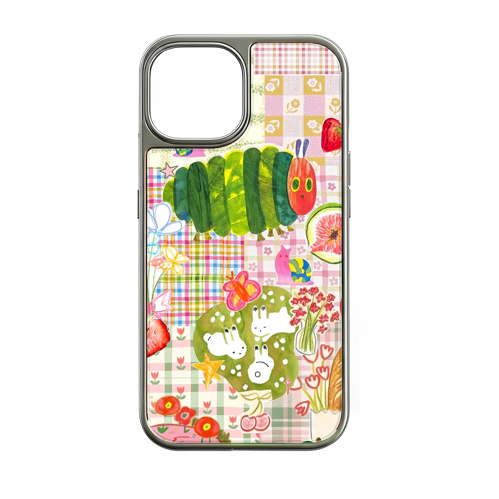 Funda holográfica cromada de oruga para teléfono: diseño colorido y arte divertido