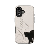 Beige floral phone case with black cat design, rear angle product view