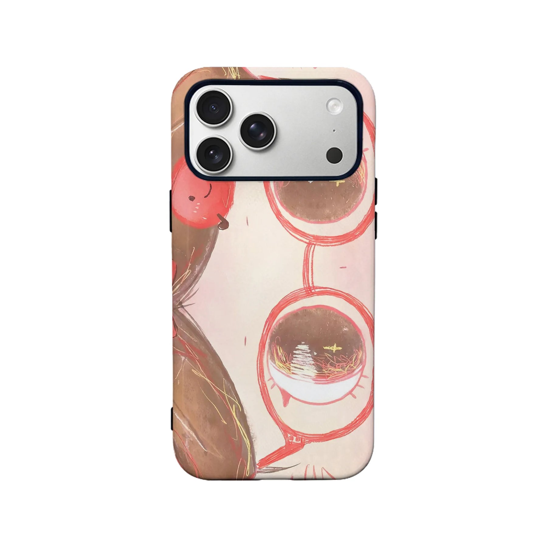 Pink beige abstract eye design phone case shown from back with camera cutout