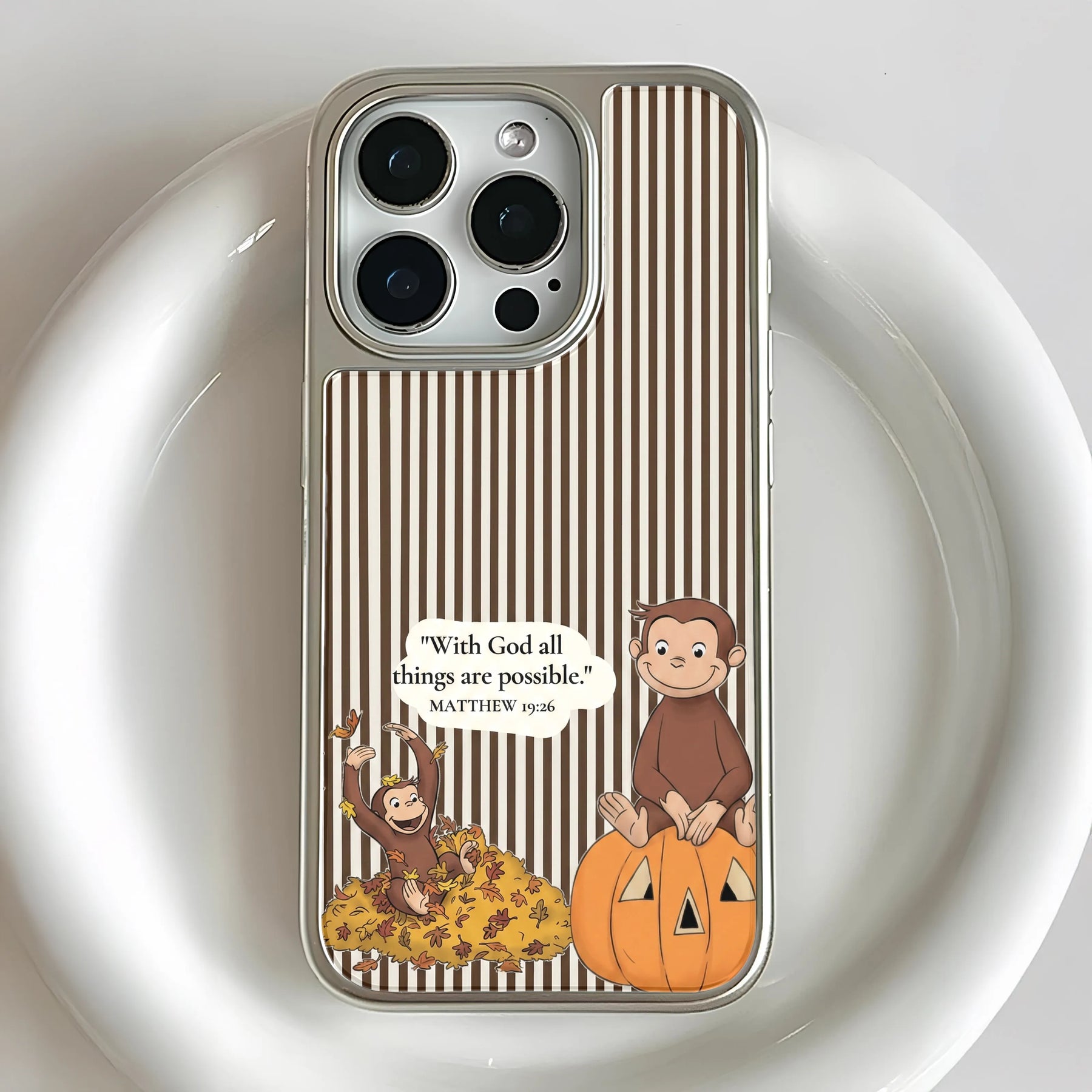 Funda holográfica cromada con diseño de mono curioso - Edición de otoño