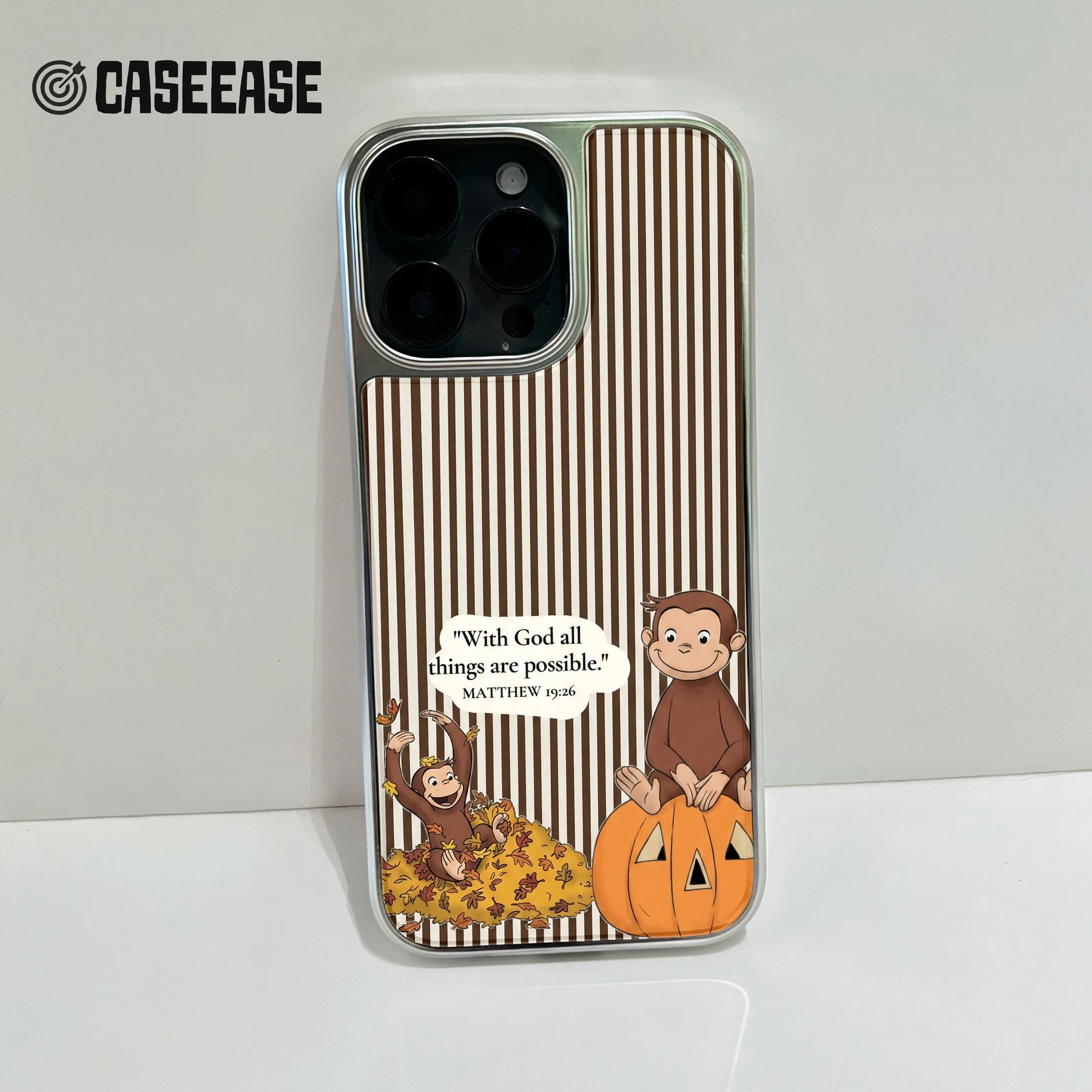 Funda holográfica cromada con diseño de mono curioso - Edición de otoño
