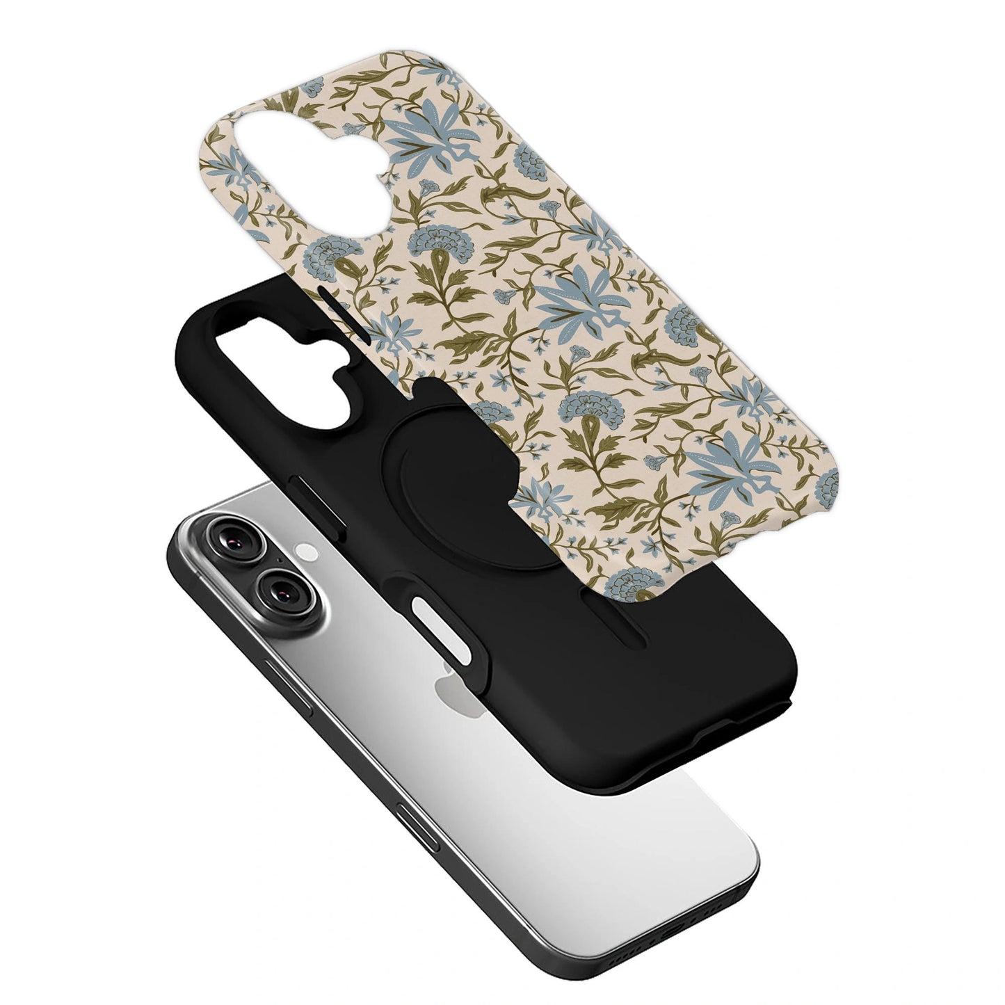 Elegant Vintage Floral Phone Case – Blue and Green Botanical Design