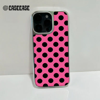 Polka Dot Holographic Chrome Phone Case - Pink and Black Design