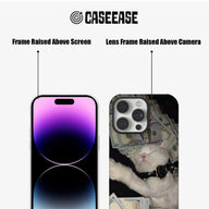 Black CASEEASE phone case front and rear close-up with raised screen and camera frames