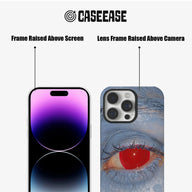 Blue eye design phone case front and back showing raised screen and camera edges