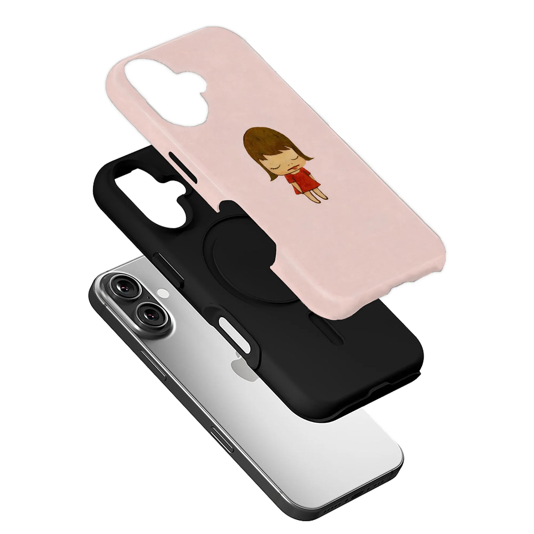 Angled exploded pink cartoon girl phone case with black inner layer for smartphone