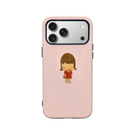 Pink cartoon girl phone case shown from rear with raised camera cutout