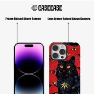 CASEEASE red black cat phone case front and rear angles with raised frames