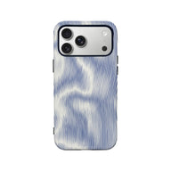 Blue and white striped phone case with camera cutouts, rear product view
