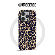 Tan, brown and black leopard print iPhone case shown from rear product angle