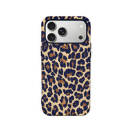 Navy and tan leopard print phone case shown from back for iPhone product page