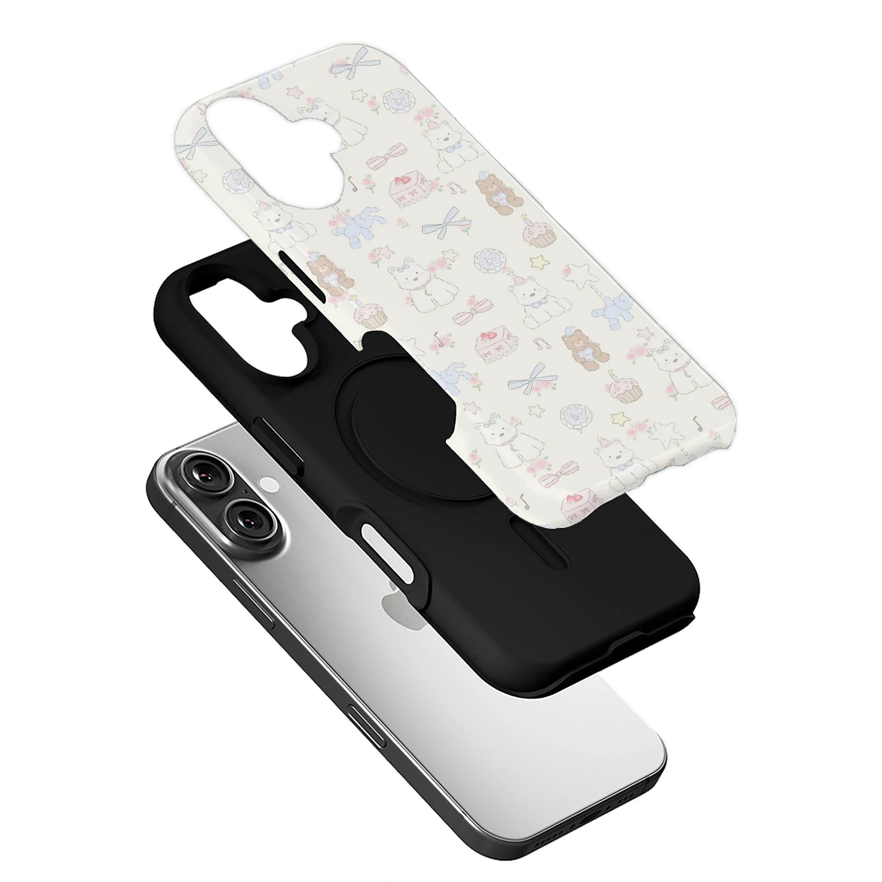 Cream Cartoon Phone Case – Adorable Cats, Bears, and Sweet Elements