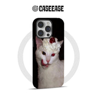 Black phone case with white cat dessert design, rear angle, CASEEASE product display