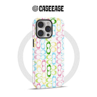CASEEASE white phone case with colorful sunglasses pattern, rear angle for product page