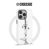 White CASEEASE phone case with black sword and fairy illustration, rear angle
