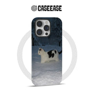 Dark winter cat print phone case shown from rear angle for CASEEASE storefront